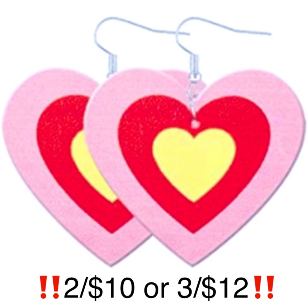 Faux Leather Dangling Tricolor Valentine’s Day Heart Earrings, Fishhook Backs